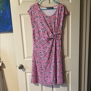 Lands' End Multicolored Asymmetrical Midi Cap Sleeve Sundress